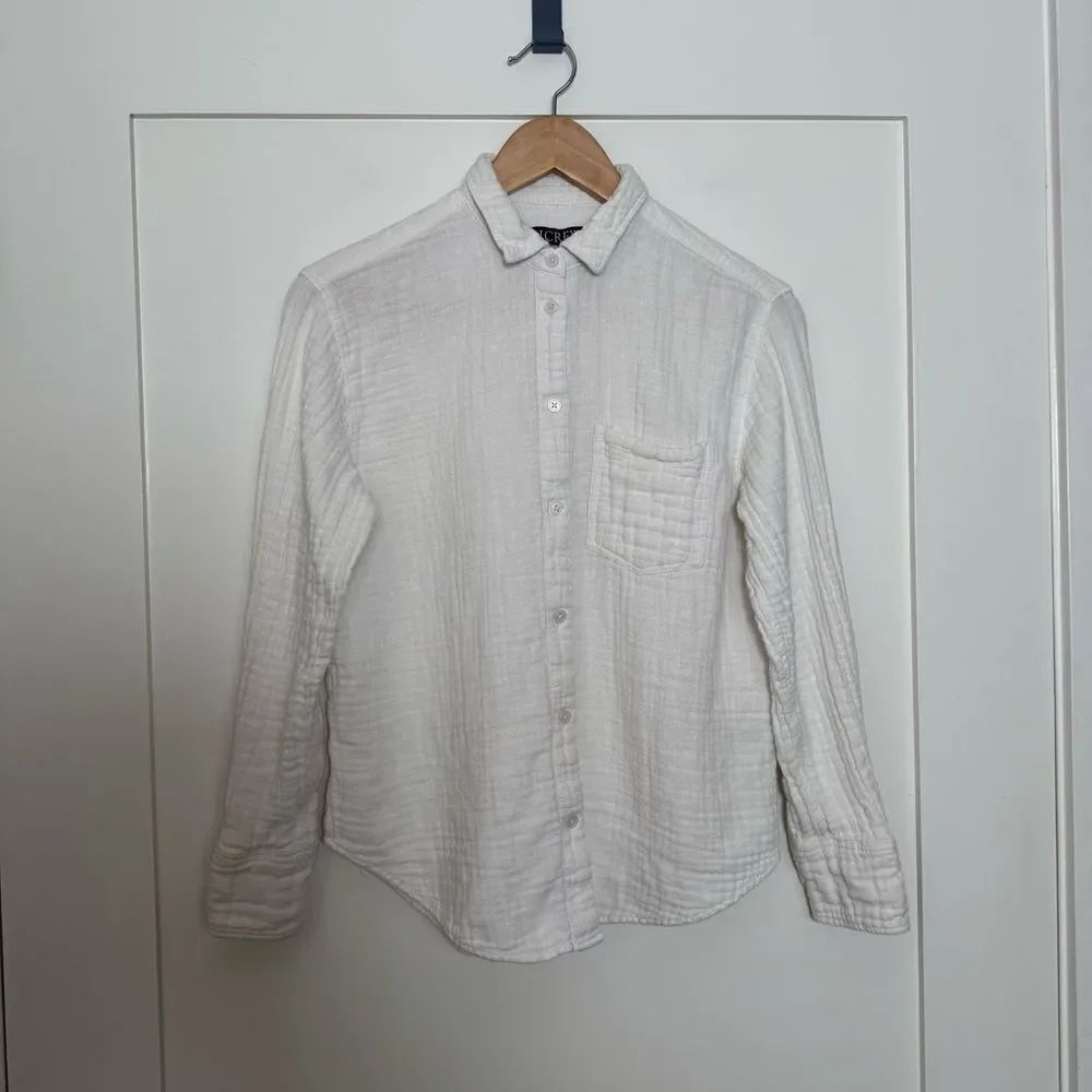 J Crew Garcon Classic Fit Shirt In Gauze Womens Sz 2 White Cotton Linen